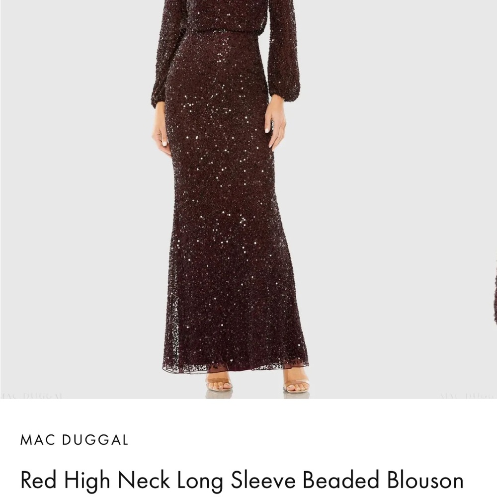 Mac Duggal Beaded Maxi Gown with Blouson Sleeves in Berry